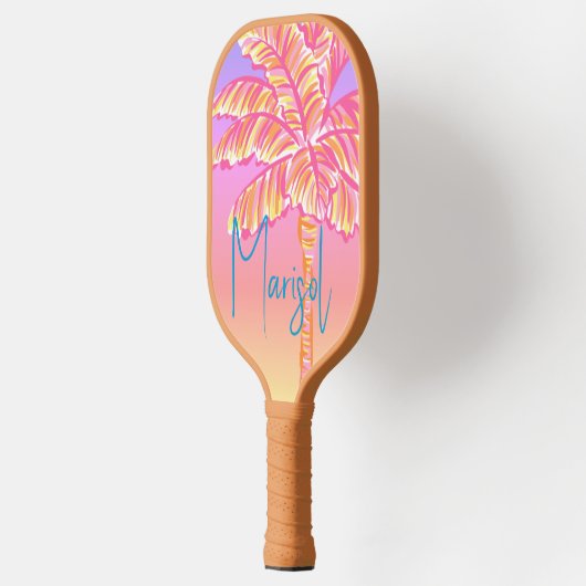 Roze Tropische Zonsondergang Palm Tree gepersonali Pickleball Paddle (Links)