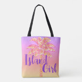Roze Tropische Zonsondergang Palm Tree Island Meis Tote Bag (Achterkant)