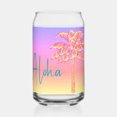 Roze Tropische Zonsondergang Palmboom Aloha Blikvorm Glas (Voorkant)