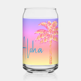 Roze Tropische Zonsondergang Palmboom Aloha Blikvorm Glas