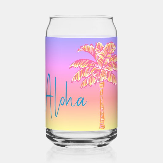 Roze Tropische Zonsondergang Palmboom Aloha Blikvorm Glas (Voorkant)