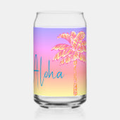 Roze Tropische Zonsondergang Palmboom Aloha Blikvorm Glas (Achterkant)