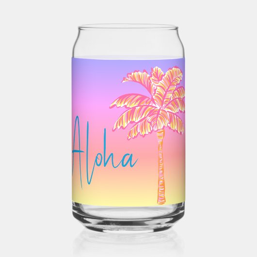 Roze Tropische Zonsondergang Palmboom Aloha Blikvorm Glas (Achterkant)