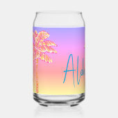 Roze Tropische Zonsondergang Palmboom Aloha Blikvorm Glas (Rechts)