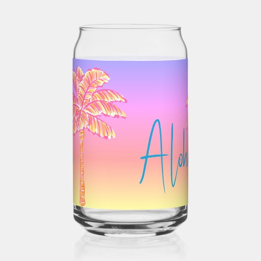 Roze Tropische Zonsondergang Palmboom Aloha Blikvorm Glas (Rechts)