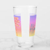 Roze Tropische Zonsondergang Palmboom Aloha Glas (Links)