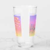 Roze Tropische Zonsondergang Palmboom Aloha Glas (Rechts)