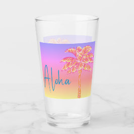 Roze Tropische Zonsondergang Palmboom Aloha Glas