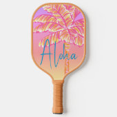 Roze Tropische Zonsondergang Palmboom Aloha Outdoo Pickleball Paddle (Achterkant)