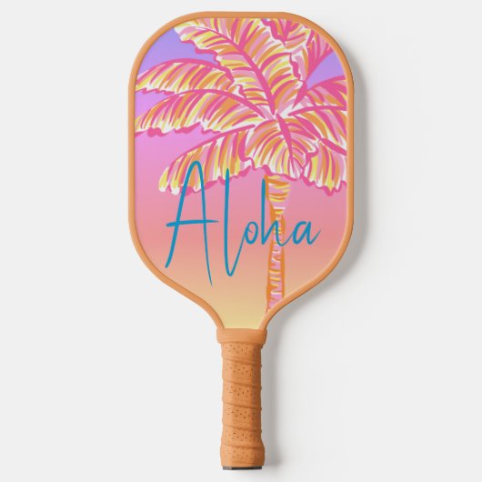 Roze Tropische Zonsondergang Palmboom Aloha Outdoo Pickleball Paddle (Voorkant)