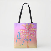 Roze Tropische Zonsondergang Palmboom Aloha Outdoo Tote Bag (Voorkant)
