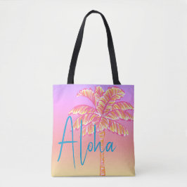 Roze Tropische Zonsondergang Palmboom Aloha Outdoo Tote Bag