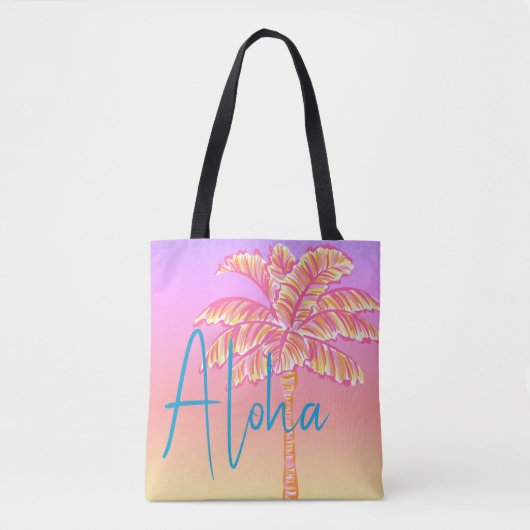Roze Tropische Zonsondergang Palmboom Aloha Outdoo Tote Bag (Voorkant)