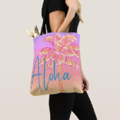 Roze Tropische Zonsondergang Palmboom Aloha Outdoo Tote Bag (Dichtbij)