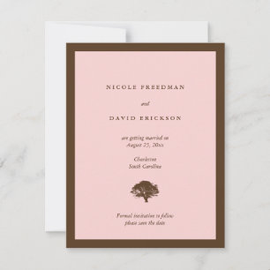 Roze trouw aankondiging eik save the date