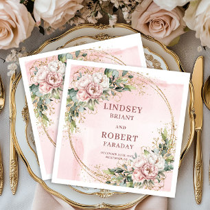 Roze Trouw Bloemige Eucalyptus Glitter Feest Servet