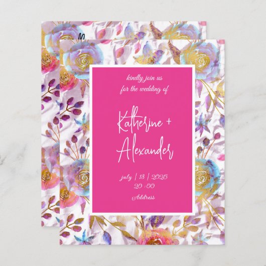 Roze trouw bloemige lelie uitnodiging klassiekers (Voorkant / Achterkant)