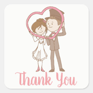 Roze Trouw Dank Je Cartoon Bruid Bruidegom Vierkante Sticker