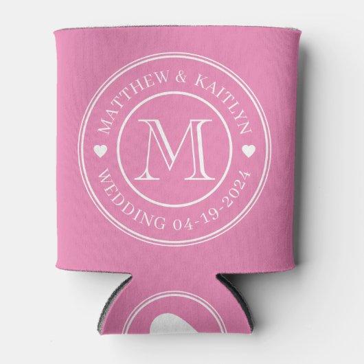 Roze Trouw Monogram Hart Blikjeskoeler (Voorkant)