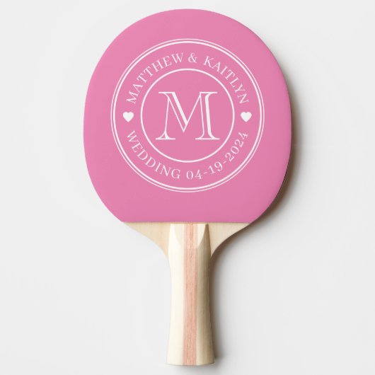 Roze Trouw Monogram Hart Tafeltennisbatje (Voorkant)