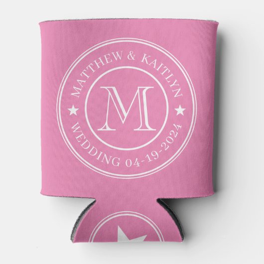 Roze Trouw Monogram Ster Blikjeskoeler (Voorkant)