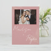 Roze Trouw Uitnodiging met Foto (Staand voorkant)