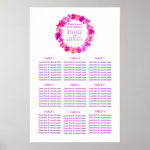 Roze trouw zitplaatsen tafel planner 1-9 tafels poster