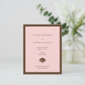 Roze trouwaankondigingseik boom sparen de datum kaart (Staand voorkant)