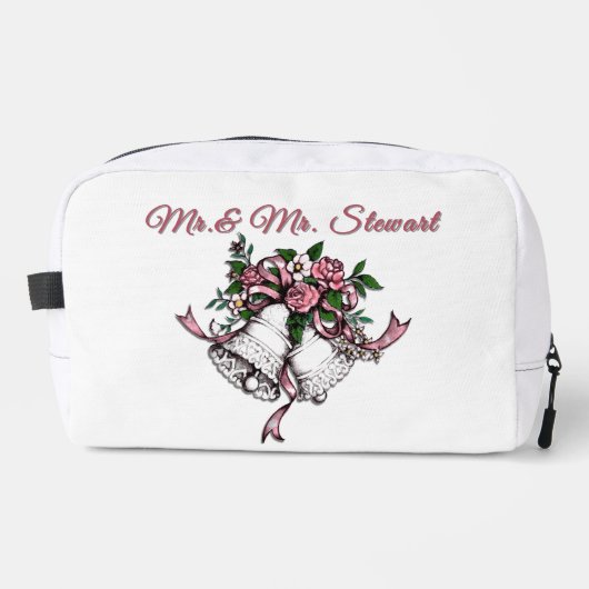 Roze Trouwbellen Personaliseren Toilettasje (Voorkant)