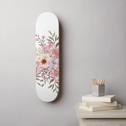 Roze Trouwboeket Persoonlijk Skateboard (Muurkunst)