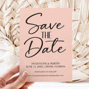 Roze Trouwcrème Hand-lettered Cursief Save The Date