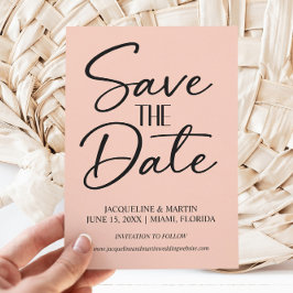 Roze Trouwcrème Hand-lettered Cursief Save The Date