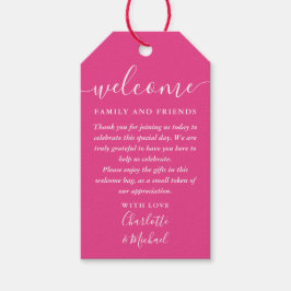 Roze trouwgeschenk welkomstmandtas cadeaulabel