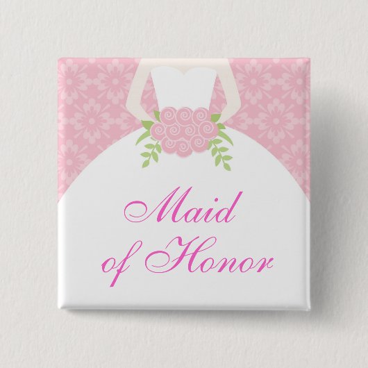 Roze Trouwjurk Bruidsfeestje Vierkante Button 5,1 Cm (Voorkant)