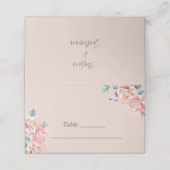 Roze trouwkaart met bloemen plaatskaartje (Buitenkant ongevouwen)