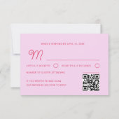 Roze trouwkaart RSVP met QR-code Kaartje (Achterkant)