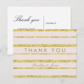 Roze trouwkaartjes met goud folie-effect bedanken briefkaart (Voorkant / Achterkant)