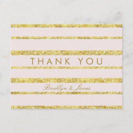 Roze trouwkaartjes met goud folie-effect bedanken briefkaart