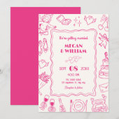 Roze Trouwlijn kunst schets plezier Kaart (Voorkant / Achterkant)