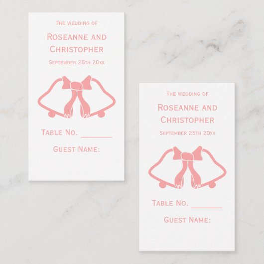 Roze Trouwplaats Instelling Kaart Bells Ribbon Plaatskaartje (Voorkant / Achterkant)
