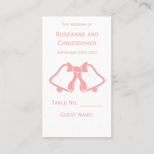 Roze Trouwplaats Instelling Kaart Bells Ribbon Plaatskaartje (Voorkant)