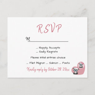 Roze Trouwreceptie Panda Teddybeer Hart Briefkaart