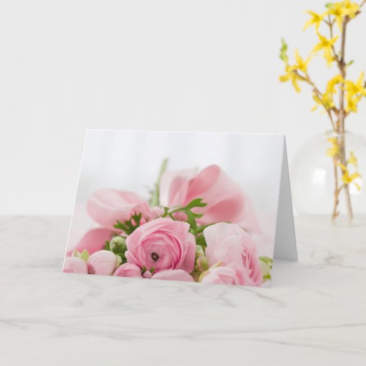 Roze Trouwrozen Kaart (Gele Bloem)