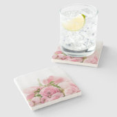 Roze Trouwrozen Stenen Onderzetter (Zijkant)