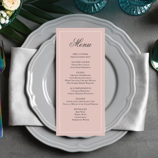 Roze Trouwscriptie Diner Menu