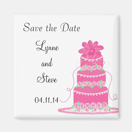 Roze trouwtaart Save the Date Magneet (Voorkant)