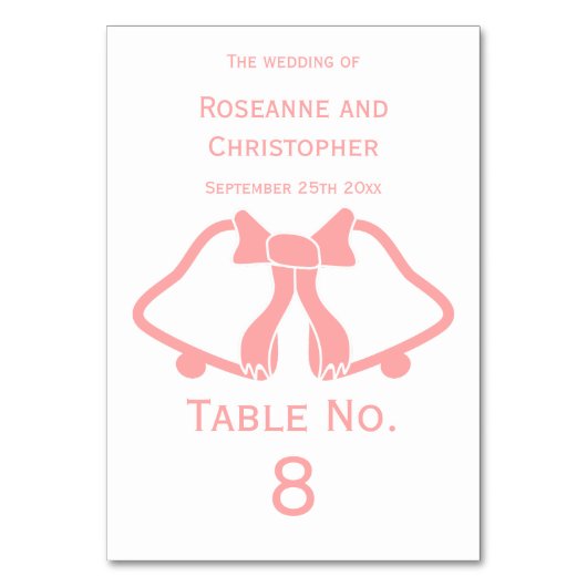 Roze Trouwtafel Nummer Kaart bellen en lint (Voorkant)