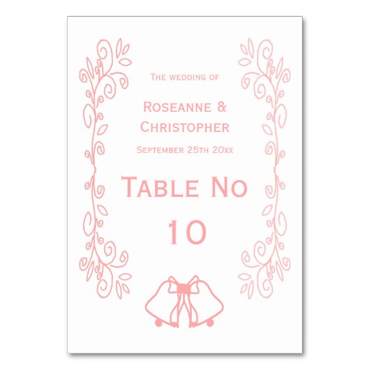 Roze Trouwtafel Nummer Kaart Bells Scrollwork (Achterkant)