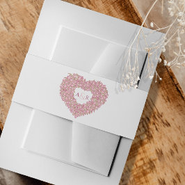 Roze trouwtulpen bloemhart bouquet monogram uitnodigingen wikkel