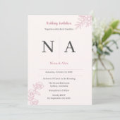 Roze Trouwuitnodiging met Blos Kaart (Staand voorkant)